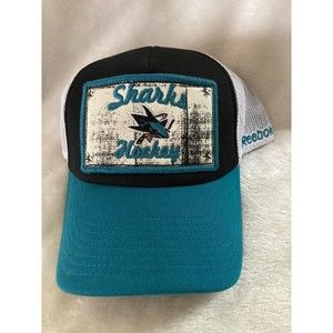 NHL San Jose Sharks Reebok Adult Trucker Style Patch Logo Cap Hat Snapback Mesh